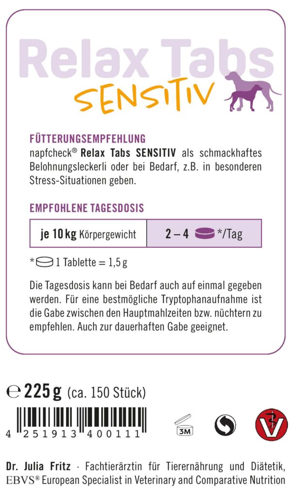 napfcheck Relax Tabs Sensitiv - hypoallergener Beruhigungssnack mit Tryptophan für Hunde – Bild 4